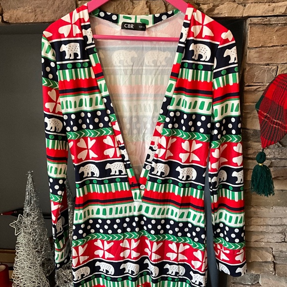 Christmas in July Party Flap Onesie Hallmark Bear Soft Cozy Holiday Red White L - Picture 3 of 7